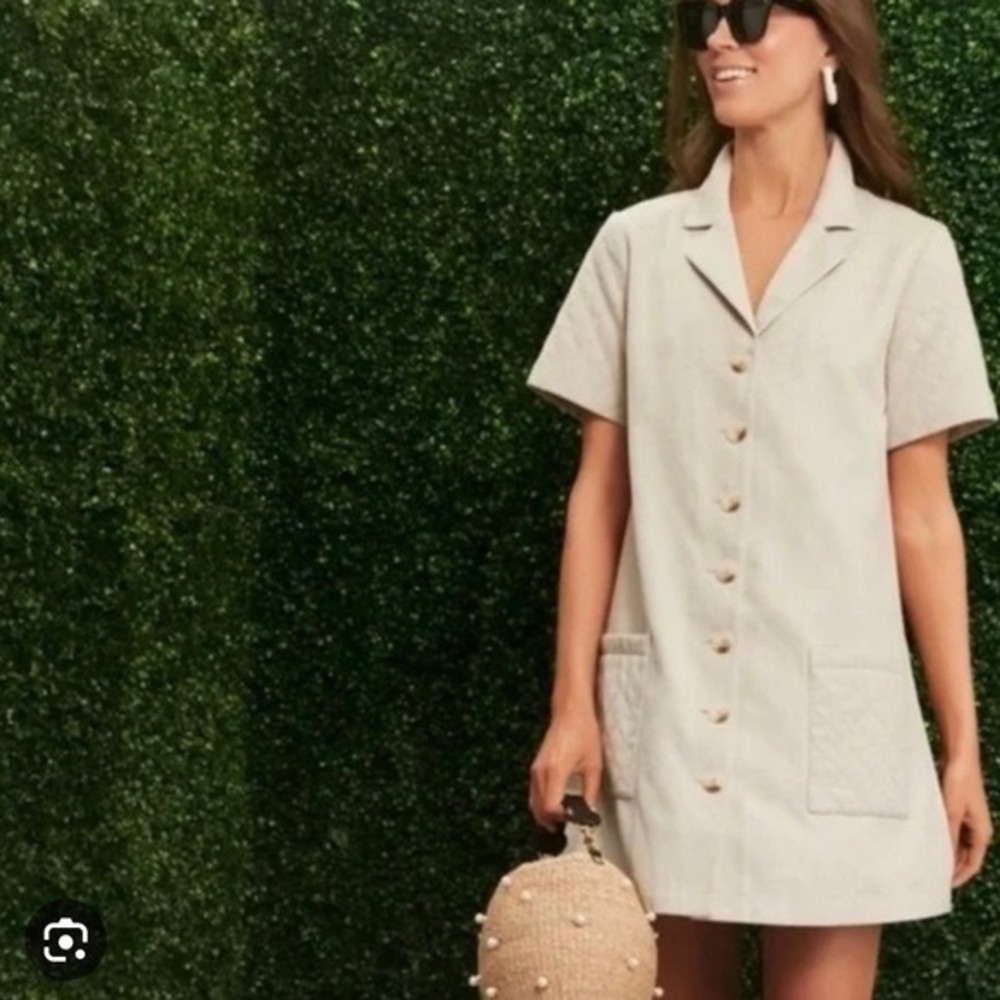 Tuckernuck Cream Short-Sleeve Button Front Mini Dress